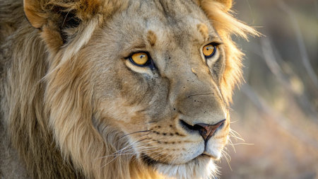 Close up of a male lion in the Kruger National Park, South Africa.