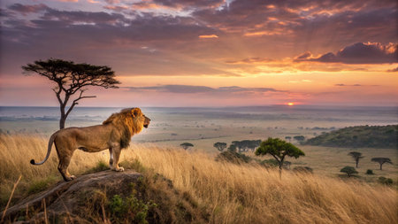Lion in Serengeti National Park, Tanzania, Africaの写真素材