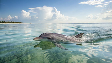 Dolphins swimming in the lagoon of Cayo Largo, Cubaの写真素材