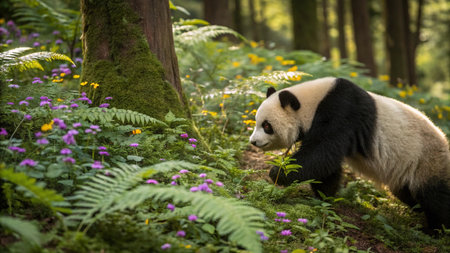 A giant panda in the ChengZhaoCai National Park, Chinaの写真素材