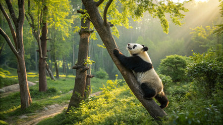 A giant panda in the wild nature. Chengdu, Chinaの写真素材