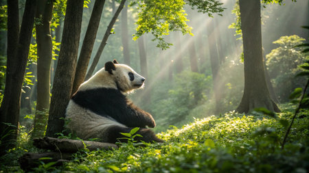 panda bear in the forest, Chengdu, Sichuan Province, Chinaの写真素材