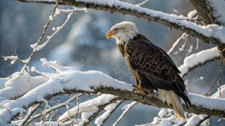 Bald Eagle (Haliaeetus leucocephalus) on a branchの写真素材