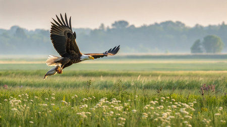 Bald Eagle (Haliaeetus leucocephalus) in flightの写真素材