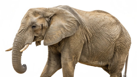 Elephant isolated on a white background, closeup of a photoの写真素材