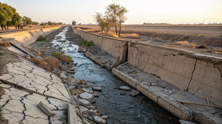 Abandoned irrigation canal in the middle of the desert, Spainの写真素材