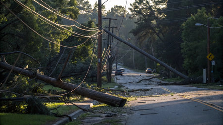 An old broken tree on the street after a storm in the town of Chiang Mai, Thailand.