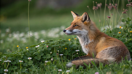 Red fox, Vulpes vulpes, single mammal in grass, UK