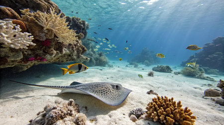 Wonderful and beautiful underwater world with corals and tropical fish.