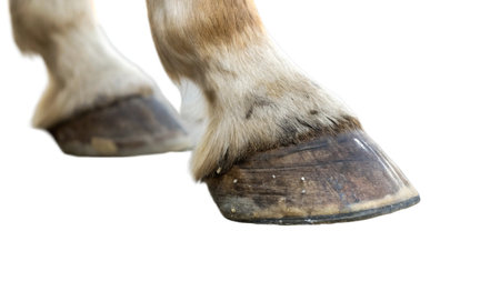 Close up of a horse's hoof on a white background.の写真素材