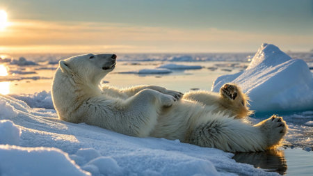 Polar bear (Ursus maritimus) mother and cub on the pack ice, north of Svalbard Arctic Norwayの写真素材