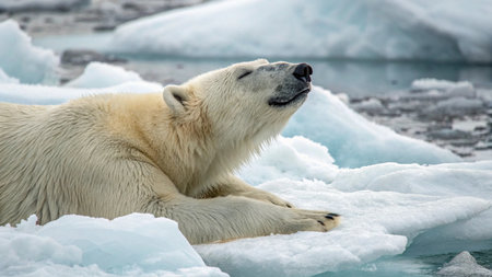 Polar bear (Ursus maritimus) on the pack ice, north of Svalbard Arctic Norwayの写真素材