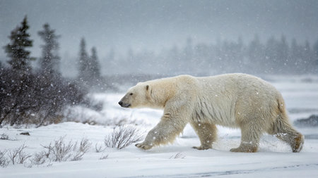 Polar bear (Ursus maritimus) walking on the snow in the north.の写真素材