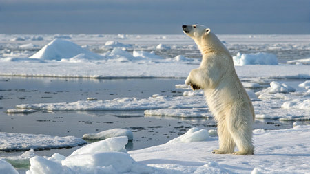 Polar bear (Ursus maritimus) on the pack ice, north of Svalbard Arctic Norwayの写真素材