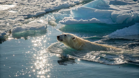 Polar bear on the pack ice, north of Svalbard Arctic Norwayの写真素材