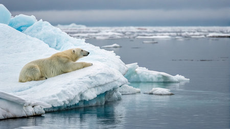 Polar bear (Ursus maritimus) on the pack ice, north of Svalbard Arctic Norwayの写真素材