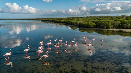 Flamingos in the lagoon of Camargue, Franceの写真素材