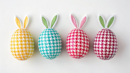 Easter eggs with rabbit ears on white background. Happy Easter concept.