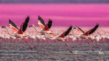 Flamingos in the Walvis Bay, Namibia.の写真素材