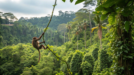 monkey on the tree in the jungle of Borneoの写真素材