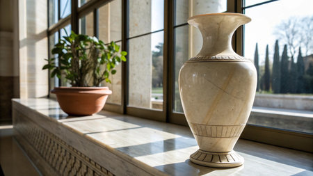 Vase on the windowsill in the interior of the house.の写真素材