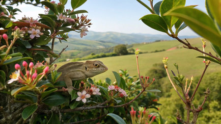Chameleon sitting on a flower in Tuscany, Italy