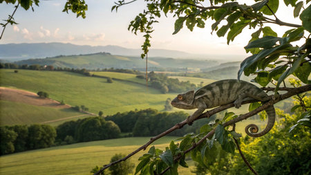 Chameleon on a branch in the Tuscany, Italyの写真素材