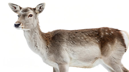 Fallow deer isolated on a white background, studio shot, side viewの写真素材