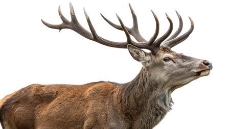 Portrait of a red deer stag isolated on white background with clipping path