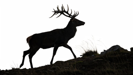 Silhouette of a red deer isolated on a white background.の写真素材
