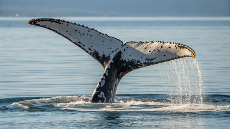 Humpback whale splashing out of the water, Iceland.の写真素材