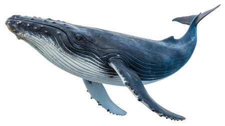 3D digital render of a blue whale isolated on white background.の写真素材