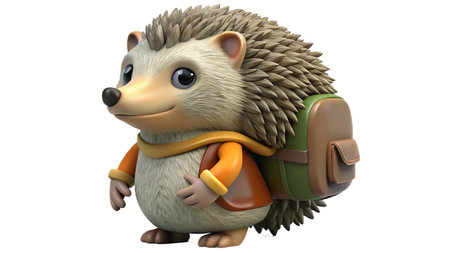 Hedgehog with backpack on a white background. 3d renderingの写真素材