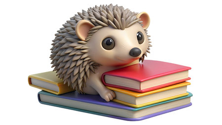 hedgehog with books on a white background. 3d renderingの写真素材