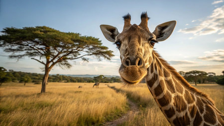 Close-up of a giraffe in Serengeti National Park, Tanzaniaの写真素材