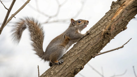 squirrel on a tree in the winter forest, close-upの写真素材