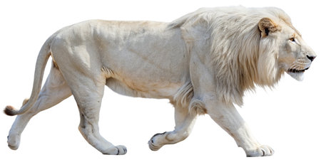 White lion isolated on white background. Side view. Clipping path included.の写真素材