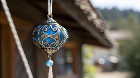 Ornament in the form of a bell on the background of the house
