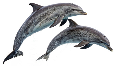Dolphins jumping isolated on white background with clipping path. Top view.の写真素材