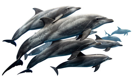 Dolphins isolated on white background. Studio shot of a group of dolphins.の写真素材