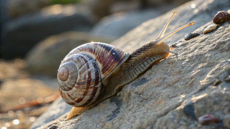 Snail crawling on the stone. Snail crawling on the stoneの写真素材