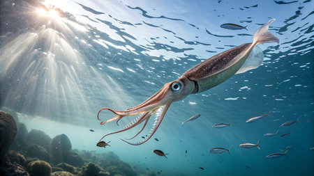 Octopus in the ocean. Underwater world. 3d renderingの写真素材