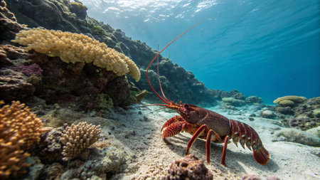 Crayfish on the coral reef in the Red Sea, Egyptの写真素材