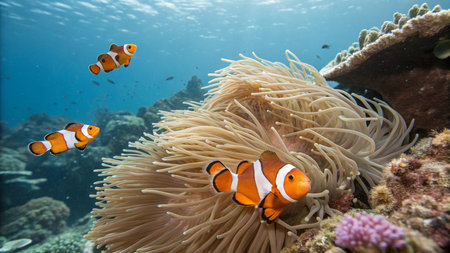 Clown anemonefish and sea anemone in the Red Seaの写真素材