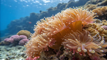 Sea anemone (Amphiprion bicinctus) on coral reef