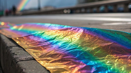 Rainbow on the asphalt road in the city. Rainbow on the asphalt.の写真素材