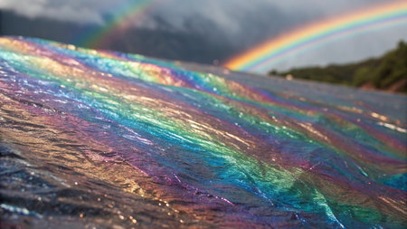 Rainbow in the sky. Rainbow on the surface of the water.の写真素材