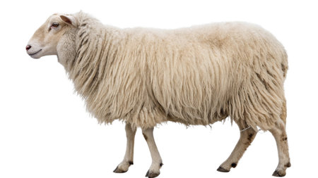 Sheep standing in front of a white backgroung.の写真素材