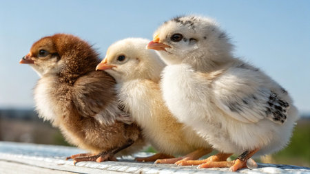 chickens on a farm in the spring. close-up