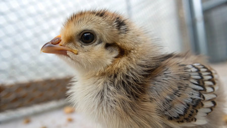 little chicken in a cage, close-up of a small chicken